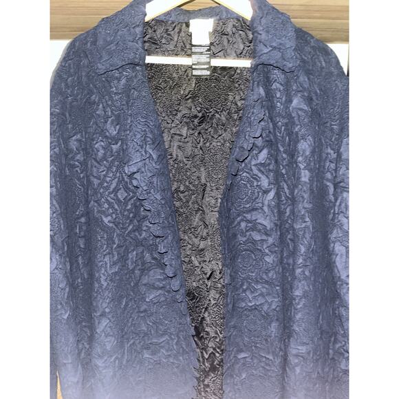 Chico’s Travelers Open Cardigan Jacket 3 Navy Blue Textured Floral Print - Picture 3 of 8